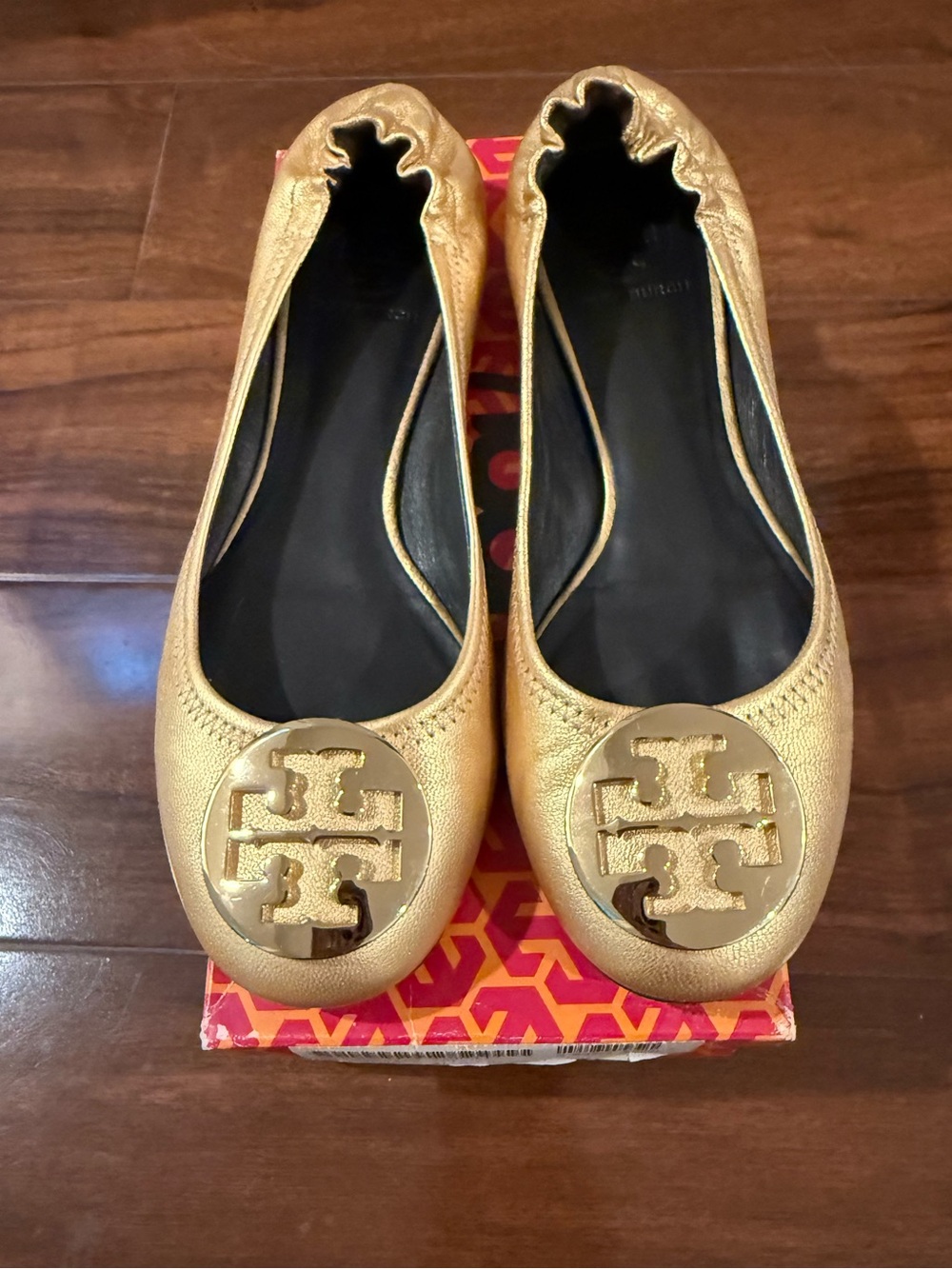 Tory Burch Reva Gold Leather Flats